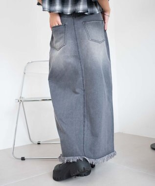 WEGO フリンジロングスリットデニムスカート デニムブラックソノタ