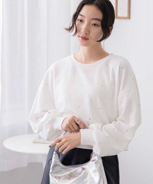 WEGO ラインストーンドットショートスウェット オフホワイト