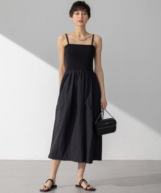 23区 S 【洗える】ブライトナイロンワッシャー ニットコンビワンピース ブラック系