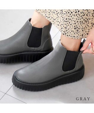 Pointer 日本製 本革厚底サイドゴアブーツ グレー