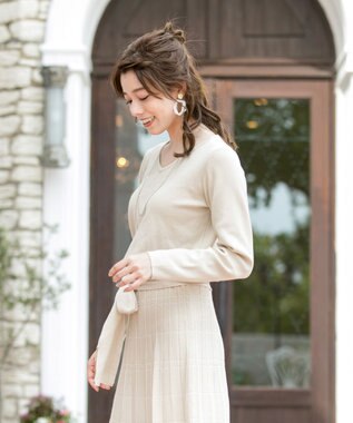 Tiaclasse L 【洗える】1枚で着映えするチェック柄編みニットワンピース エクリュ