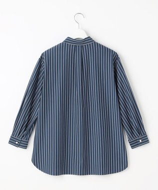 J.PRESS LADIES L ストライプジャージー シャツカラー カットソー ダルブルー系1