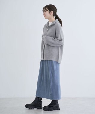 Green Parks ＺＩＰ付き畦ニットチュニック Gray Mixture