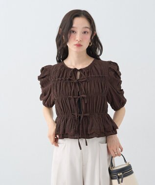 earth music&ecology レースティアードシャーリングブラウス Brown