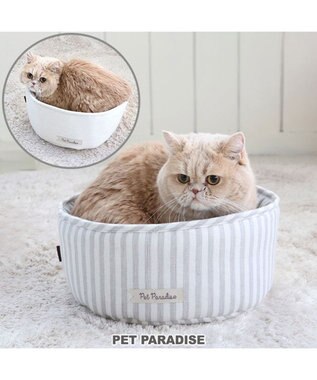 PET PARADISE 猫 ベッド おしゃれ 丸型 カドラー (30cm) グレー×ストライプ