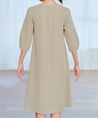 Tiaclasse L 【洗える】パール付きタックスリーブワンピース ベージュ