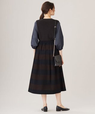 自由区 【カタログ掲載・洗える】ハイツイストコットンアセテート異素材コンビ トップス ブラウンxネイビー