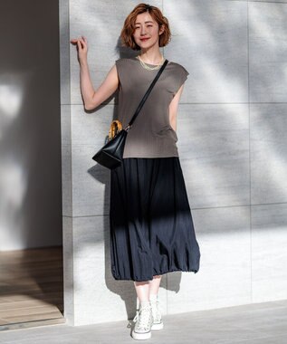 23区 L 【洗える】ヴィンテージライトタフタ バルーン スカート ブラック系