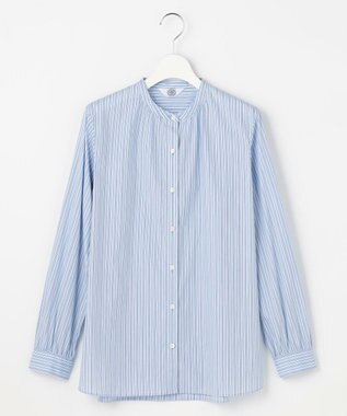 J.PRESS LADIES BEZ ドビーストライプ バンドカラー ブラウス サックス系