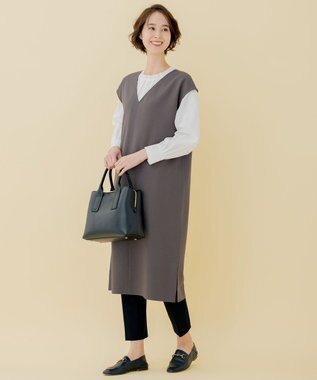 自由区 【WEB限定】ウールミルドジャージー Vネックジャンパースカート グレー系