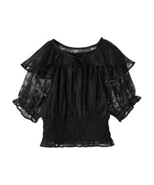 earth music&ecology 衿付きフラワーブラウス Black