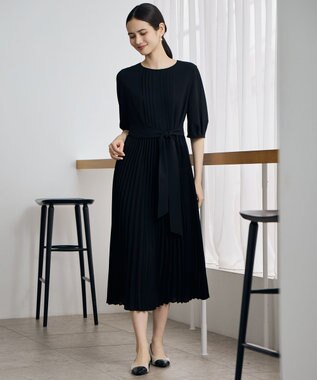 自由区 シフォンプリーツ ワンピース [新色]ブラック