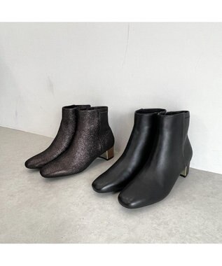 MODE ET JACOMO <MODE ET JACOMO>ストレッチレザースクエアトゥショートブーツ ブラックメタリック