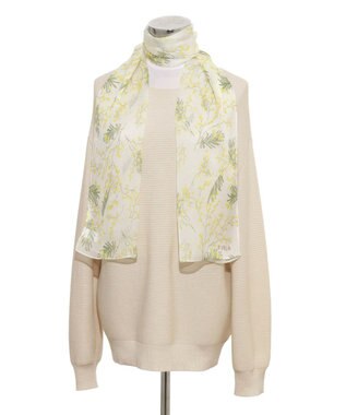 MOONBAT 【シルク100%】FURLA (フルラ) ミモザ シルクシフォンプリントスカーフ 150cm×35cm  手洗い可能 ライトイエロー