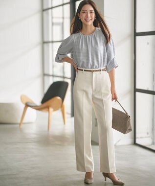 組曲 S 【WEB限定】ベーシックダブルクロス ワイドストレートパンツ アイボリー系