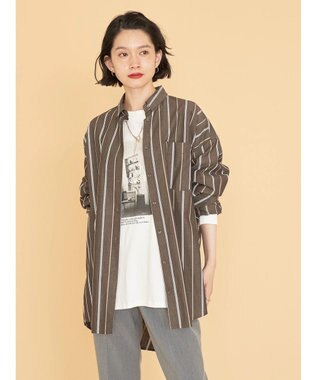 AMERICAN HOLIC ドビーストライプシャツチュニック Stripe Brown