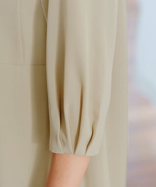 Tiaclasse L 【洗える】パール付きタックスリーブワンピース ベージュ