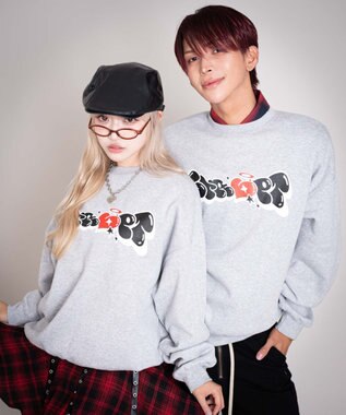 WEGO 【ユニセックス着用ITEM/MLサイズ展開】ハートモチーフプルオーバー 杢グレー