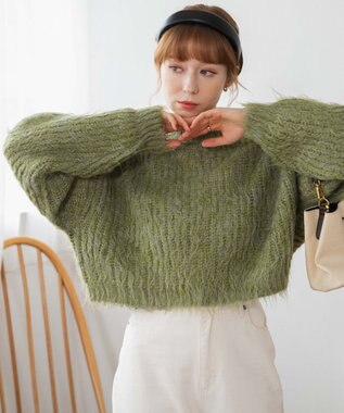 WEGO ブラッシュニットショートプルオーバー グリーン