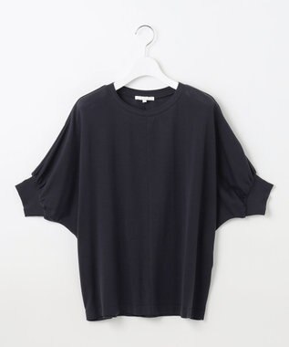 自由区 【カタログ掲載・接触冷感・UVケア・洗える】ドレーピードルマンスリーブ ニットソー ネイビー