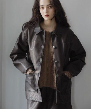 Green Parks ■ＥＳＣＡＲ　ウ゛ィンテージ調エコレザージャケット Brown