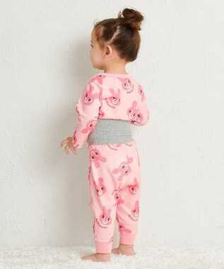 MIKI HOUSE HOT BISCUITS 【80-120cm】 キャビットフェイスプリント 腹巻き付き長袖パジャマ ピンク