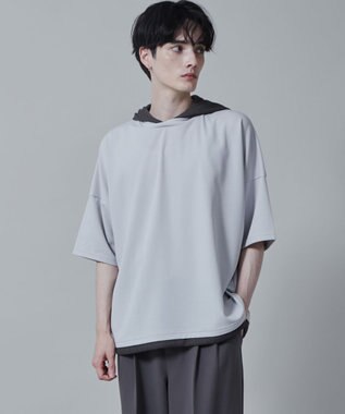 WEGO フェイクレイヤードフードT（S） ライトグレー