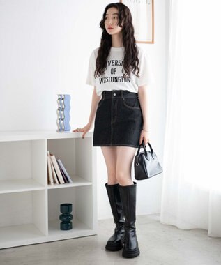 WEGO デニム台形ミニスカート ブラック