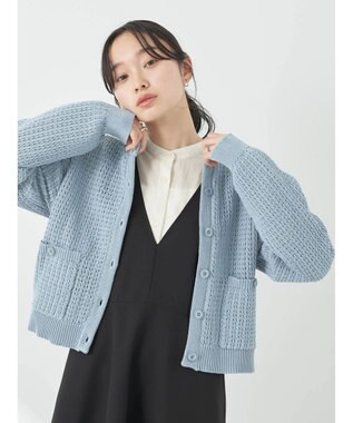 earth music&ecology 透かし柄ポケットカーディガン Sax