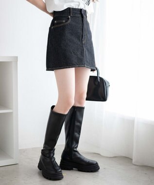 WEGO デニム台形ミニスカート ブラック