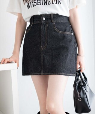 WEGO デニム台形ミニスカート ブラック