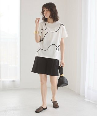 WEGO 【ANGIE VINTAGE】コード刺繍デザインTシャツ オフホワイト