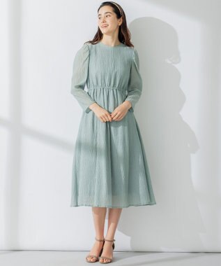 組曲 シャーリングライクシフォン ワンピース グリーン系