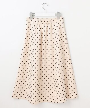 Feroux 【洗える】パールボタン付きフレア スカート ドット系