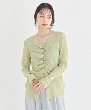 earth music&ecology 【予約】シアーワッフルタックボタントップス ライトグリーン