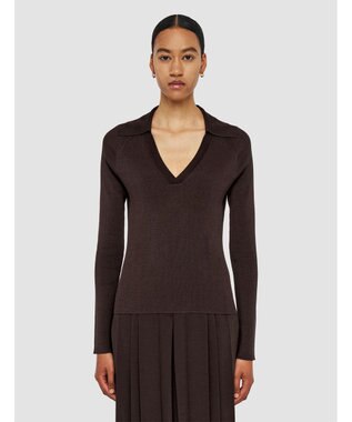 【洗える】サティニーリブ　ロングスリーブポロニット