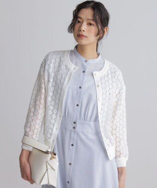 組曲 【先行予約・前後着用可】コットンフラワーレーシー カーディガン