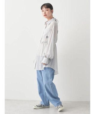 earth music&ecology ワンポイント刺繍ロングシャツ Stripe Black