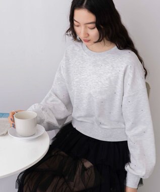 WEGO ラインストーンドットショートスウェット 杢グレー