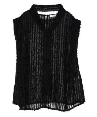 Green Parks ボウタイ付きフェザーノースリーブプルオーバー Black