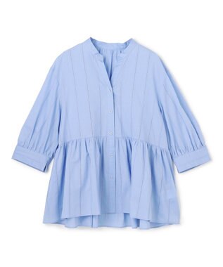 UNFILO ペプラム ギャザーブラウス サックス