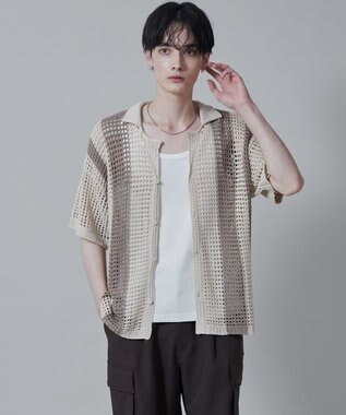 WEGO マルチストライプニットシャツ（S） オフホワイト