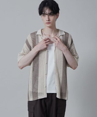 WEGO マルチストライプニットシャツ（S） オフホワイト