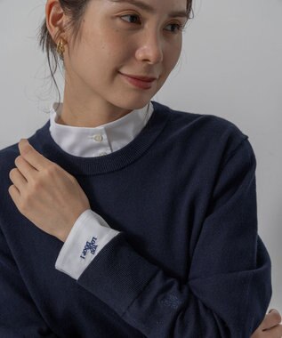 組曲 S 【加藤ローサさん着用】コットンカシミヤMIX刺繍入りニット ネイビー系