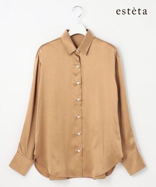 23区 L 【エステータ】シルクサテン シャツ キャメル系