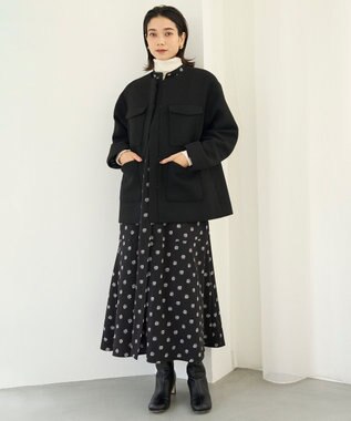 UNFILO ウールブレンド ノーカラーコート ブラック