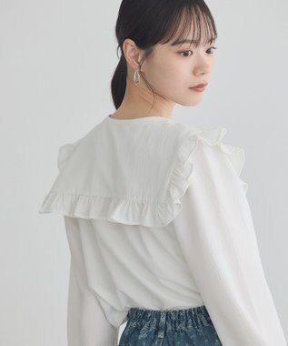 earth music&ecology フリルセーラーカラーブラウス Off White