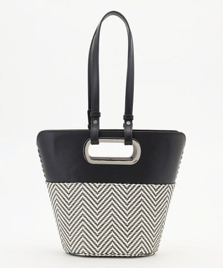 ICB 【先行予約】 フェイクラフィア2WAYバッグ ブラック×オフホワイト