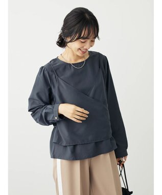 Green Parks レイヤード風ビスチェブラウス Charcoal Gray