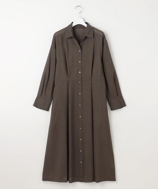 自由区 L 【洗える】トロピカルストレッチシャツ ドレス カーキブラウン